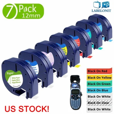7PK Dymo Letratag Refill 91331 91330 White Plastic Label Tape 12mm LT-100H 1/2" - Image 1 of 4
