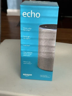 Amazon Echo (2nd Generation) Smart Speaker with Alexa - Heather Gray Fabric NEW - Image 1 of 4
