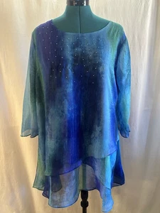 Top tunica in chiffon a strati blu indaco anima ombreggiato (taglia L) - Foto 1 di 8