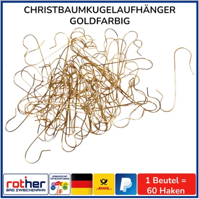 Christbaumkugelaufhänger S-Haken Kugelhalter Kugel Aufhänger, gold, 60er-Pack - Bild 1 von 2