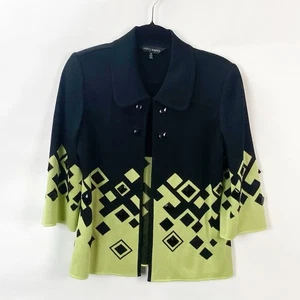 Chaqueta cárdigan Ming Wang pequeña para mujer negra/verde lima frente abierto tejida - Imagen 1 de 7