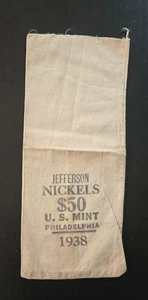 1938 JEFFERSON NICKELS $50 U.S. MINT PHILADELPHIA canvas coin bag empty - Picture 1 of 3