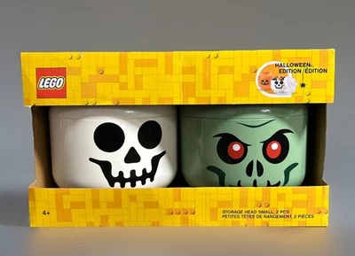 Lego Halloween Edition Small 2 Piece Set Zombie & Skeleton Storage Heads 6” - Image 1 of 4