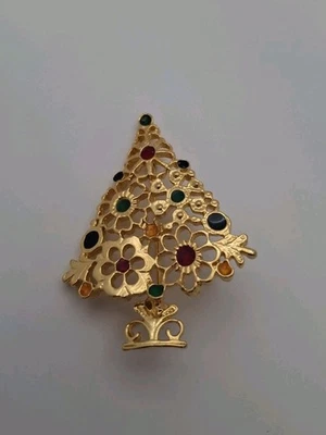 Broche prendedor árbol de Navidad esmaltado color dorado 2,5 pulgadas  Foto 1 de 4