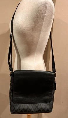 Men's/Unisex COACH Black Houston Map Messenger Bag Leather/Coated Canvas # 8055 - Image 1 of 4