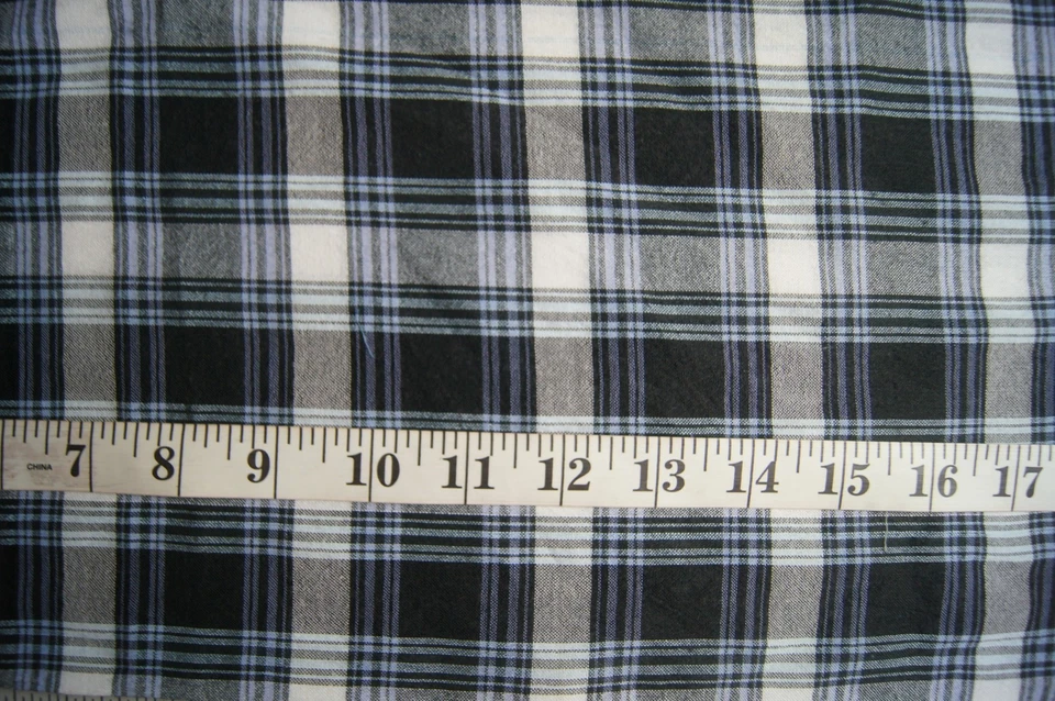 3+ Yards Black White Blue Plaid Homespun  Fabric 125" X 36" - Image 1 of 1