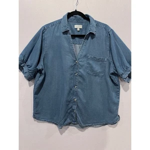 Camisa vaquera Lucky Brand para mujer cambray XL manga corta calce relajado - Imagen 1 de 7