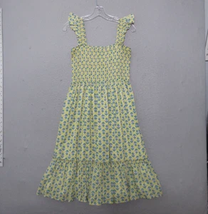 J Crew Crewcuts Dress Girls 14 Yellow Floral Smocked Tiered Ruffle Midi Boho - Picture 1 of 11