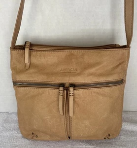 American Leather Co Umhängetasche hellbraun Handtasche Boho klassisch genarbt lässig - Bild 1 von 17