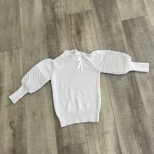 NWT Trina Turk Sweater Jumper Womens Size S Ivory Pullover Bubble Sleeve Chunky - Picture 1 of 16