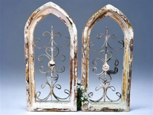 Pair Arched Wood Metal Gothic Window Frames, (10x21.5) Vintage Inspired, B - Picture 1 of 5
