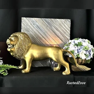 Brass Lion Statue Mid Century Modern Solid Brass Vintage Lion Gold Figurine LG - Picture 1 of 11