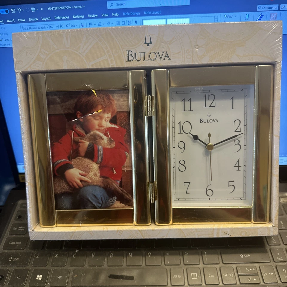 Bulova B1274 Hinged Gold Tone Clock and Photo Frame 4.5x 6 in. - Image 1 of 1