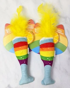2 pack Champagne Glass Pride Meowmosa Rainbow Catnip Cat Toy Quirky Kitty - Picture 1 of 6