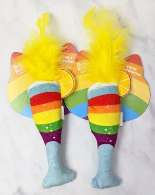 2 pack Champagne Glass Pride Meowmosa Rainbow Catnip Cat Toy Quirky Kitty - Image 1 of 4