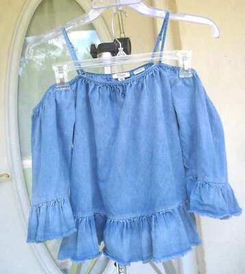 BLUSA DE COLECCIÓN PLATEADA JEANS CO NIÑA DENIM HOMBRO FRÍO CON VOLANTES TIRAS M 10 NIÑA Foto 1 de 4