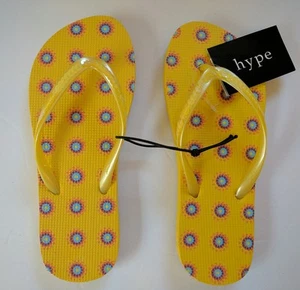 Damen-Sandalen Flip-Flop Hype Größe 5 6 9 10 neu gelb Pailletten bedruckt Strand - Bild 1 von 3