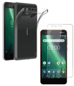 For NOKIA 2 TEMPERED GLASS SCREEN PROTECTOR + CLEAR SILICONE TPU CASE GEL COVER - Picture 1 of 12