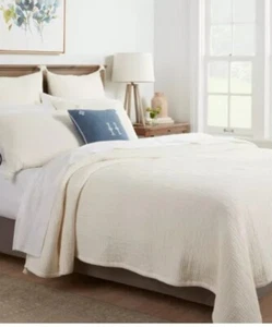 NEW! Threshold 100% Cotton Double Cloth Stitch Quilt Off White FULL/QUEEN - Picture 1 of 4