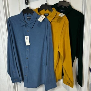 Haggar Men's Regular Fit Long Sleeve Corduroy Shirt Bundle Blue Mustard Green XL - Picture 1 of 10