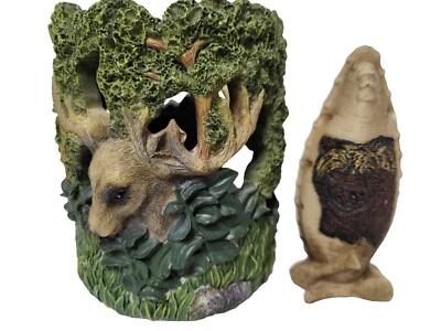 Candelabro de resina de cazador natural árboles alces y ciervos en madera y oso en canoa Foto 1 de 4