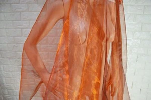 A126(Per Yard)Orange Gold Iridescent 2 Tone Crystal Mirror Organza Sheer Fabric - Picture 1 of 7