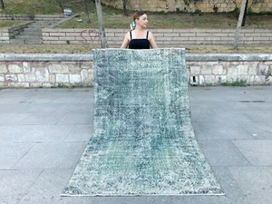 UNIQUE VINTAGE OUSHAK RUNNER WOOL HAND-KNOTTED DECORATIVE TURKISH AREA RUG - Picture 1 of 12