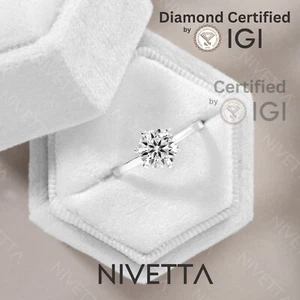 1 ct Lab Grown Round Cut 6 Prong Diamond Engagement Ring VVS2 D Solitaire - Picture 1 of 9