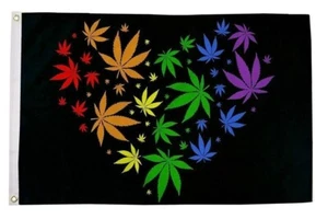 MARIJUANA LOVE HEART Rasta hippy festival 5x3 feet FLAG 150cm x 90cm - Picture 1 of 1