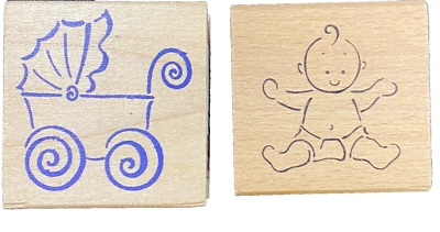 Cochecito de bebé + par de sellos de bebé de aproximadamente 1,5 x 1,5 pulgadas cada uno limpio Foto 1 de 4