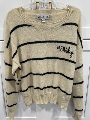 Suéter Wildfox Mujer Whisky Rayas Happy Hour Manga Larga Crema Negro S AK49 Foto 1 de 4