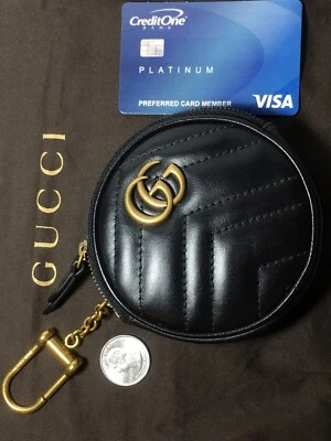 GUCCI Marmont GG *Negro* Cuero FUNDA REDONDA PARA MONEDAS Bolsa Bolso #575160 Matelasse Foto 1 de 4