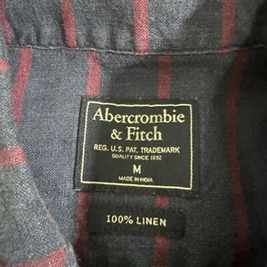 Abercrombie & Fitch Blue Striped Button Up Long Sleeve Linen Shirt Men's M - Picture 1 of 6