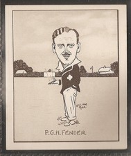 HILL-CARICATURES OF FAMOUS CRICKETERS (LARGE CARD)-#25- SURREY - FENDER