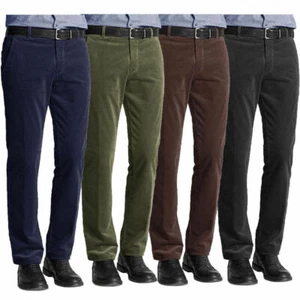 Mens Corduroy Cord Trousers Formal Belted Pants Smart Casual Cotton Trousers - Picture 1 of 5