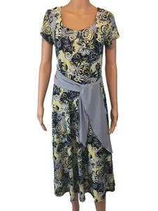 Cato Womens Sz Small A-Line Floral Dress Short Sleeve Stretch Belted Waist - Picture 1 of 8