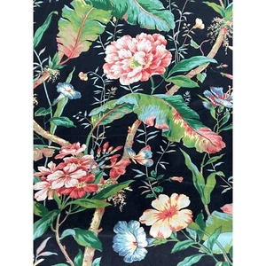 Vintage Fabric Black Pink Green Tropical Upholstery Chintz Fabriyaz By the Yard - Picture 1 of 12