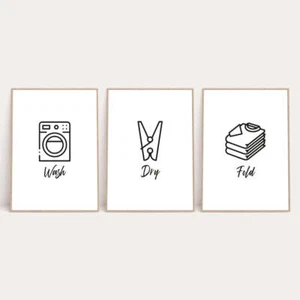 Wash Dry Fold Laundry Room Set Of 3 Wall Decor Prints - Picture 1 of 1