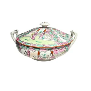 Vintage Chinese Rose Medallion Porcelain Covered Tureen Hand Painted Floral Scen - Picture 1 of 12