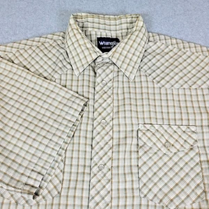 Wrangler Western Shirt Men's Size 17 Tall Beige Plaid Pearl Snap Short Sleeve - Picture 1 of 10