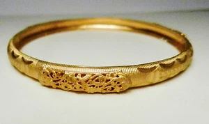 Ethnic Gold Plated Fancy Filigree Engraved 8 1/2" Bangle Bracelet-India-Vintage - Picture 1 of 4