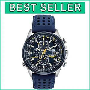 Luxury Stainless Steel Eco-Drive World Chronograph Watch for Men with Blue Strap - Picture 1 of 8