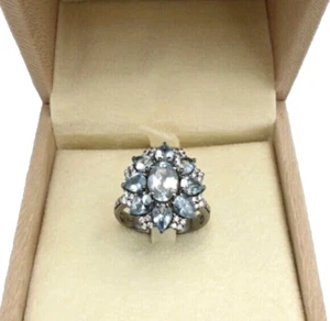 Anillo Karal Vintage Oro Blanco Macizo 18K Diamantes 0,30ct Aguamarina 3,15ct - Imagen 1 de 16