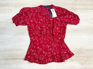 NWT Polo Ralph Lauren Women's Red Floral Print Peplum Blouse - Picture 1 of 5