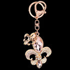 Rose gold fleur-de-lys keychain with silver crystal design