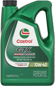 Castrol GTX High Mileage 10W-40 Synthetic Blend Motor Oil, 5 Quarts 5 - Picture 1 of 10
