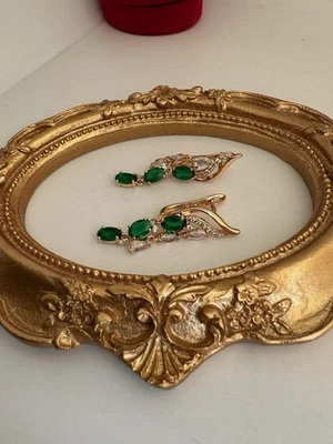 Wunderschöne 585rg gestempelte Ohrringe, Smaragd, rolled, 3.5 gr. Neu - Bild 1 von 4