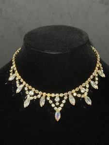 Vintage Halskette goldfarben Aurora Borealis Glas Strass - Bild 1 von 18