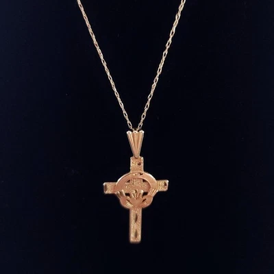 Colgante Cruz Claddagh Celta Oro Amarillo 14k en Cadena Fina 20" 10k 1.5g MA Foto 1 de 4