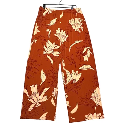 Pantalones de mujer Alfani de pierna ancha XL naranja estampado floral elásticos informales Foto 1 de 4